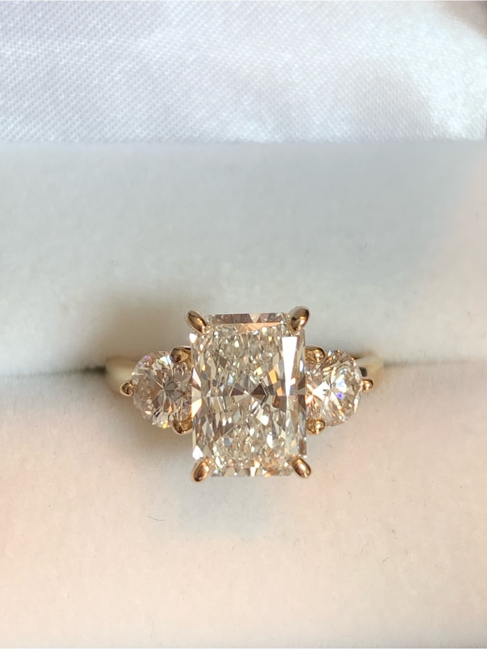 IGI Certified three stone Lab Diamond ring 3.50 tcw & 14k yellow gold-QUICK SHIP